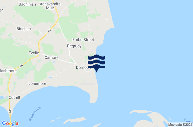 Mappa delle maree di Dornoch Beach, United Kingdom