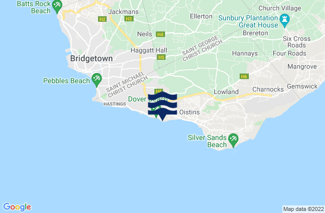 Mappa delle maree di Dover Beach, Barbados
