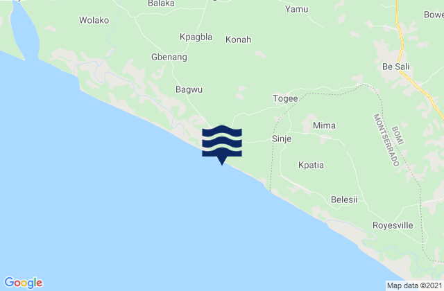 Mappa delle maree di Dowein District, Liberia
