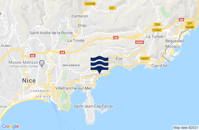 Mappa delle maree di Drap, France