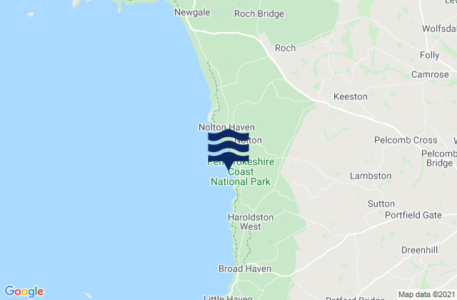 Mappa delle maree di Druidston Haven Beach, United Kingdom