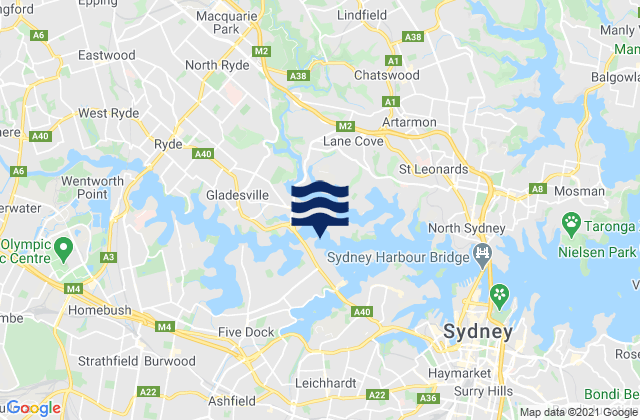 Mappa delle maree di Drummoyne, Australia