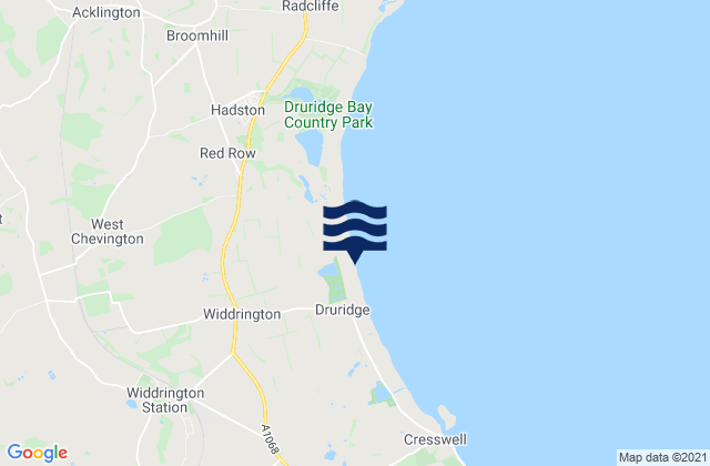 Mappa delle maree di Druridge Bay Beach, United Kingdom