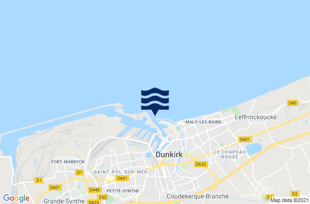 Mappa delle maree di Dunkerque, France