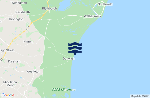 Mappa delle maree di Dunwich Beach, United Kingdom