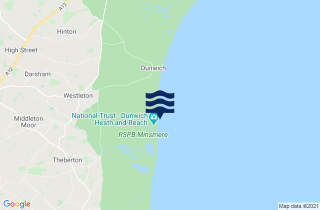 Mappa delle maree di Dunwich Heath Beach, United Kingdom