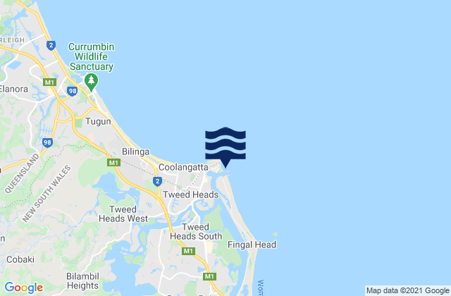 Mappa delle maree di Duranbah (D-Bah), Australia