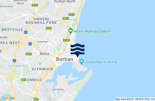 Mappa delle maree di Durban, South Africa