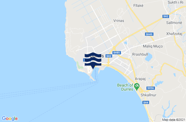 Mappa delle maree di Durrës District, Albania
