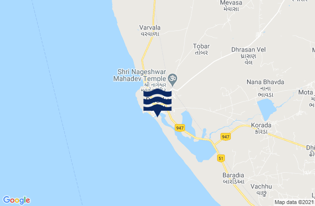 Mappa delle maree di Dwārka, India