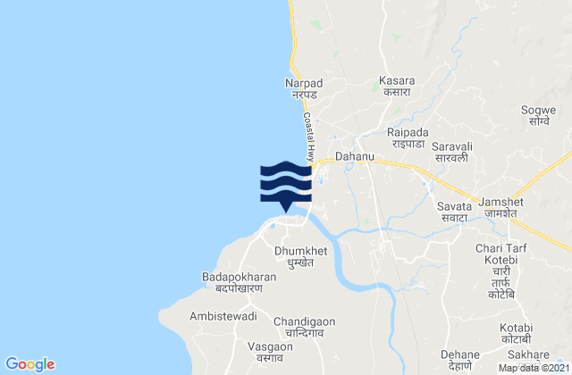Mappa delle maree di Dāhānu, India