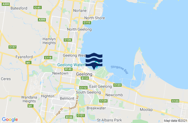Mappa delle maree di East Beach, Australia