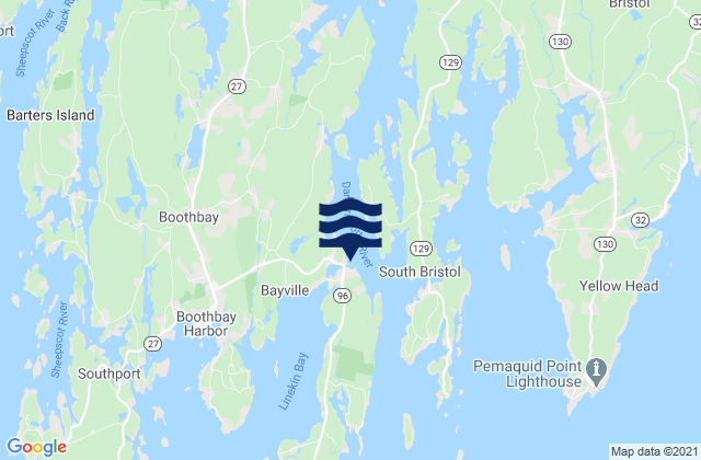 Mappa delle maree di East Boothbay, United States