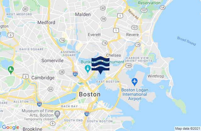 Mappa delle maree di East Boston Pier 10 southeast of, United States