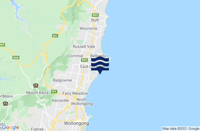 Mappa delle maree di East Corrimal, Australia