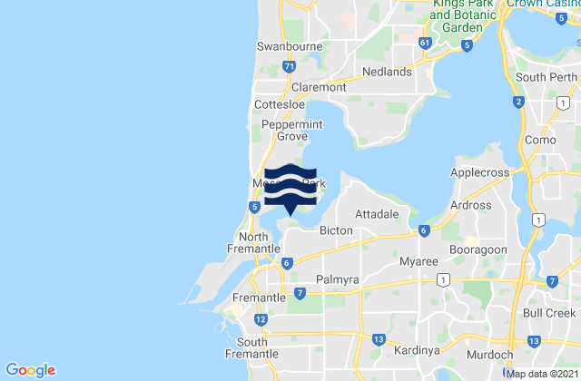 Mappa delle maree di East Fremantle, Australia