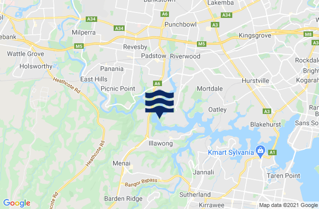 Mappa delle maree di East Hills, Australia