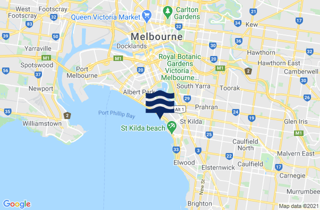 Mappa delle maree di East Melbourne, Australia