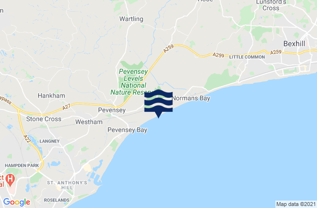 Mappa delle maree di East Sussex, United Kingdom