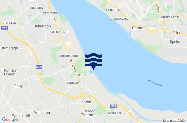 Mappa delle maree di Eastham, United Kingdom