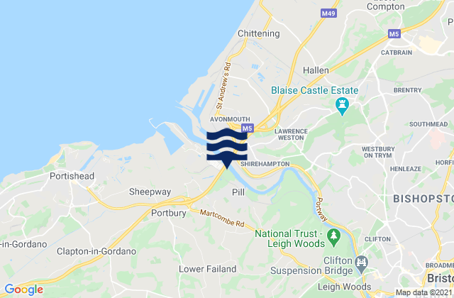 Mappa delle maree di Easton-in-Gordano, United Kingdom