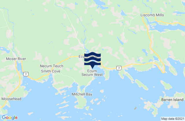 Mappa delle maree di Ecum Secum Harbour, Canada