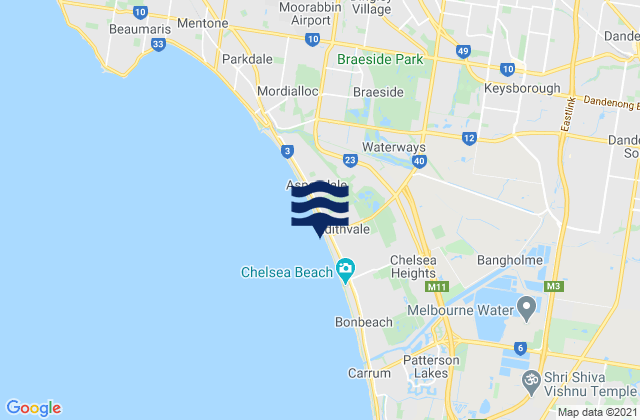 Mappa delle maree di Edithvale, Australia