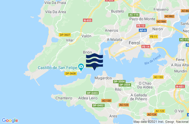 Mappa delle maree di El Ferrol del Caudillo, Spain
