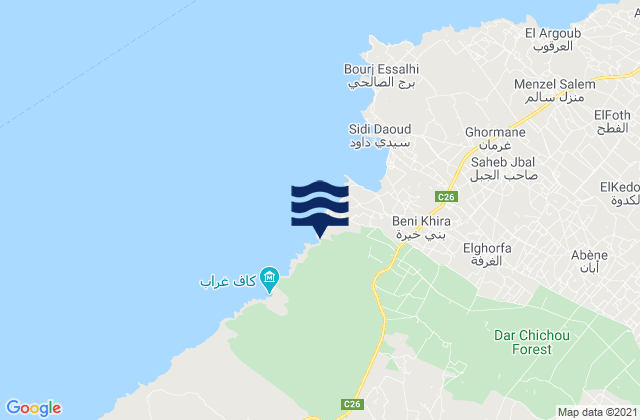 Mappa delle maree di El Haouaria, Tunisia