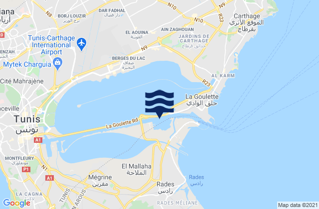 Mappa delle maree di El Hrairia, Tunisia