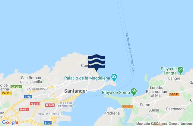 Mappa delle maree di El Sardinero - Segunda, Spain