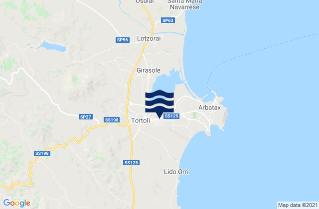 Mappa delle maree di Elini, Italy