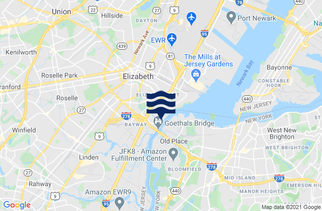 Mappa delle maree di Elizabeth, United States