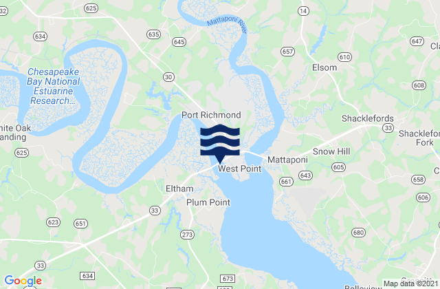 Mappa delle maree di Eltham Bridge 100 yds. north of, United States
