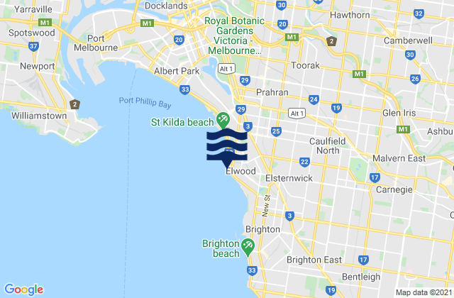Mappa delle maree di Elwood, Australia