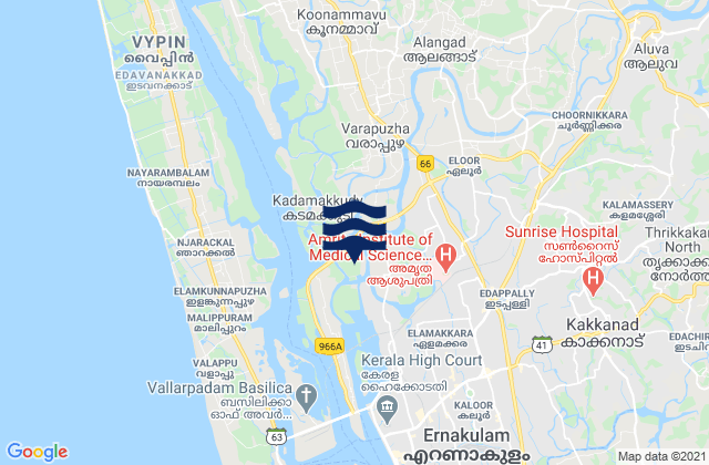 Mappa delle maree di Elūr, India