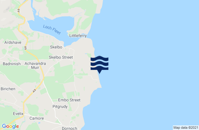 Mappa delle maree di Embo Beach, United Kingdom
