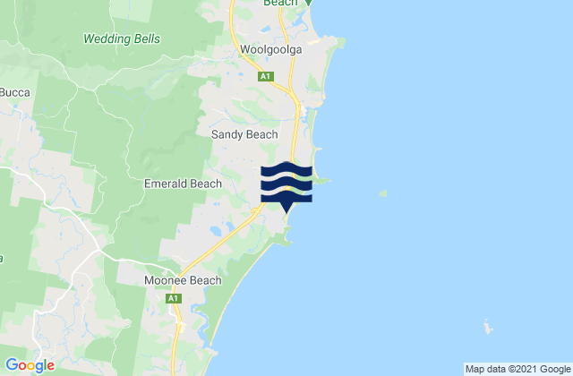Mappa delle maree di Emerald Beach, Australia