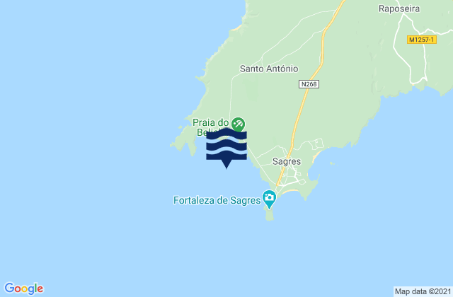 Mappa delle maree di Enseada de Belixe, Portugal