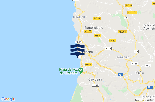 Mappa delle maree di Ericeira, Portugal