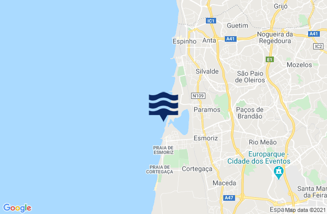 Mappa delle maree di Esmoriz, Portugal