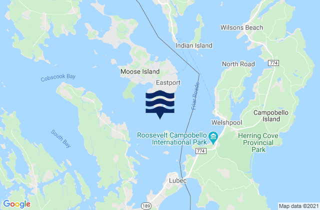 Mappa delle maree di Estes Head Eastport, Canada