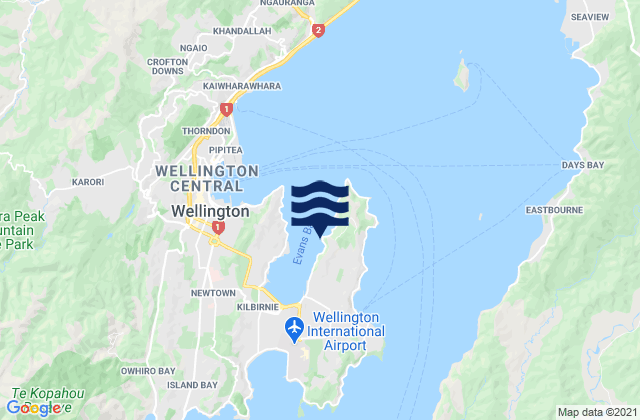 Mappa delle maree di Evans Bay, New Zealand