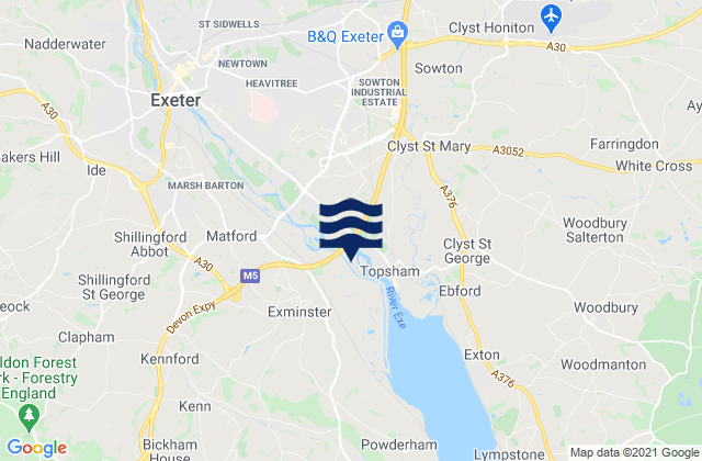 Mappa delle maree di Exeter, United Kingdom