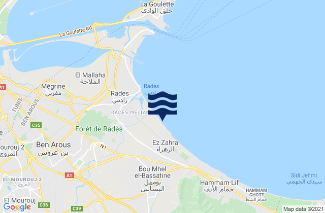 Mappa delle maree di Ezzahra, Tunisia