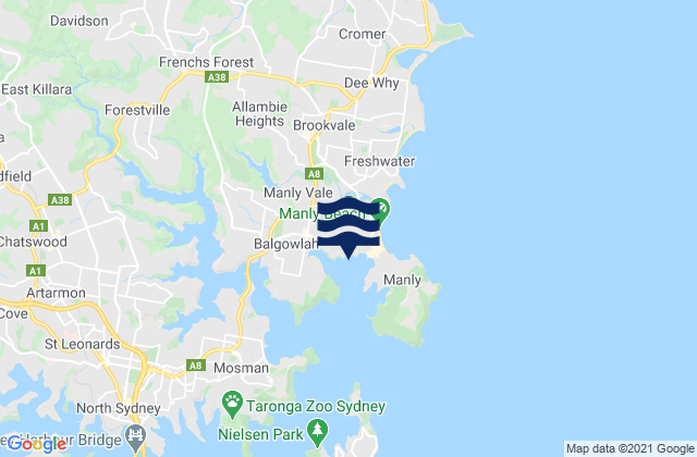 Mappa delle maree di Fairlight Beach, Australia