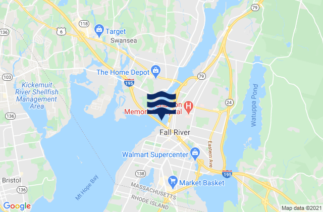 Mappa delle maree di Fall River Massachusetts, United States