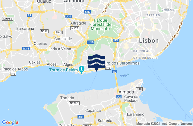 Mappa delle maree di Famões, Portugal