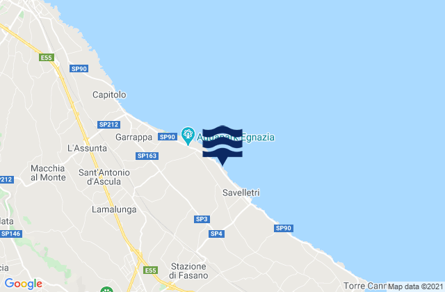 Mappa delle maree di Fasano, Italy