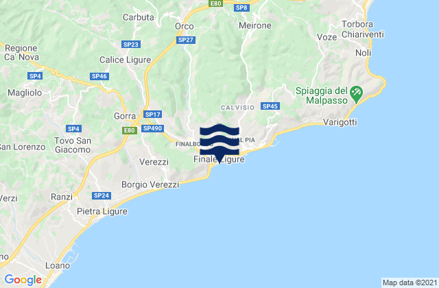 Mappa delle maree di Feglino, Italy